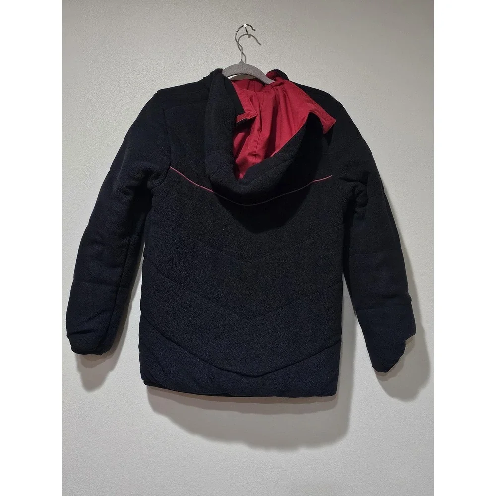 Nike Jacket Youth Large 14-16 Red Black Reversible Fleece Puffer Hooded